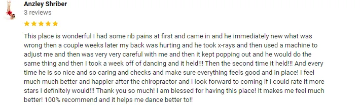 Chiropractic Lindon UT Anzley Shriber Testimonial